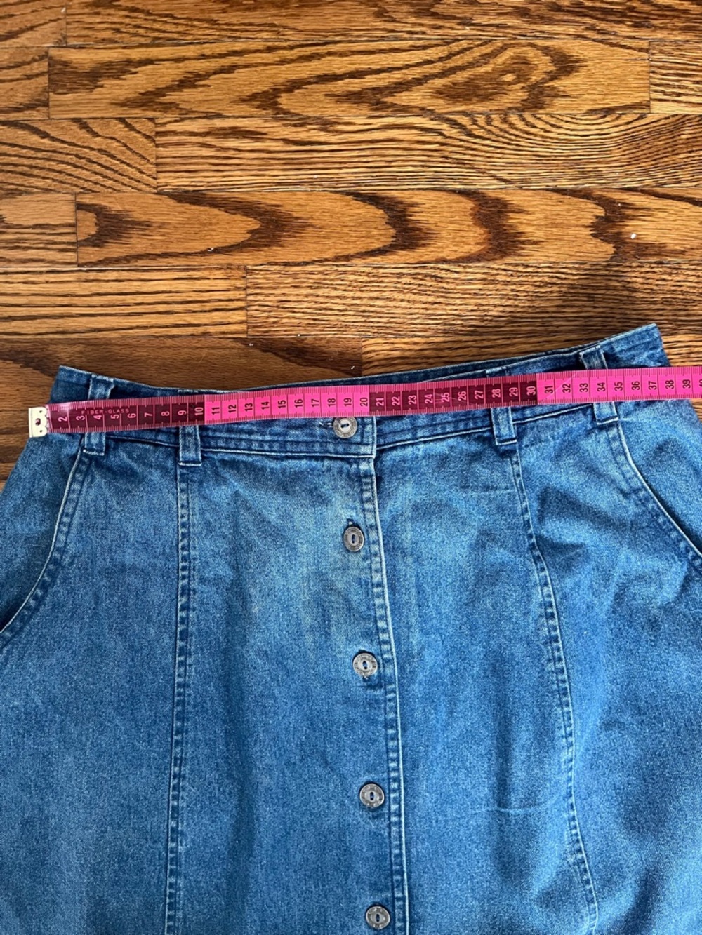 Vintage 90s Denim Midi Skirt | Button Front | A-Line - Picture 6 of 9